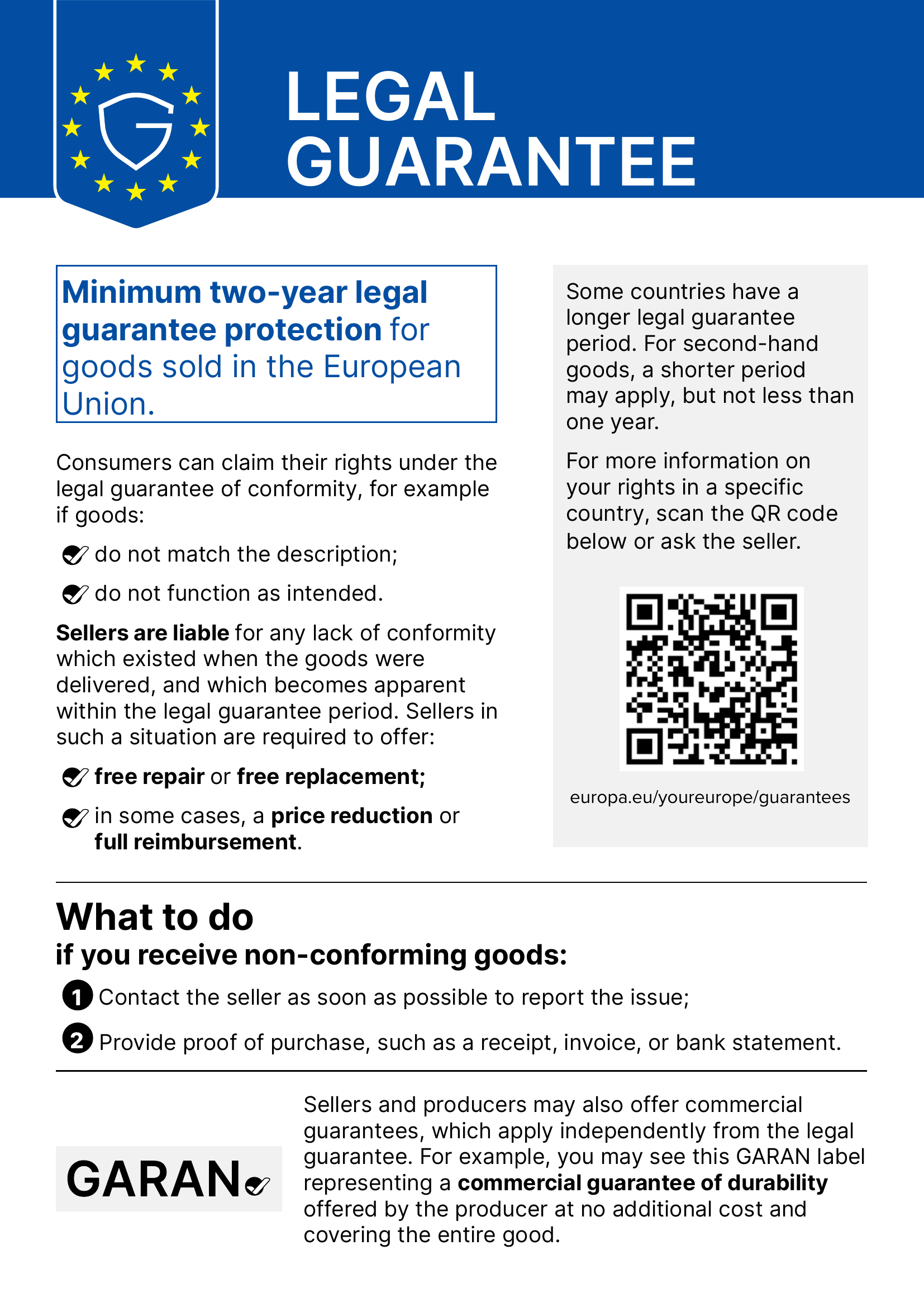 EU harmonised notice on the legal guarantee of conformity